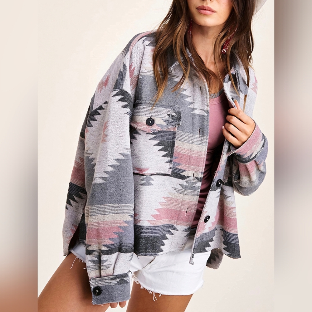 Aztec Print Shacket Lightweight - Picture 5 of 5